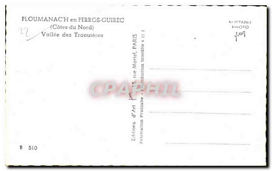 Ploumanac'h en Perros-Guirec — Vallée des Traouïéros — Éditions d'Art, Paris — Verso