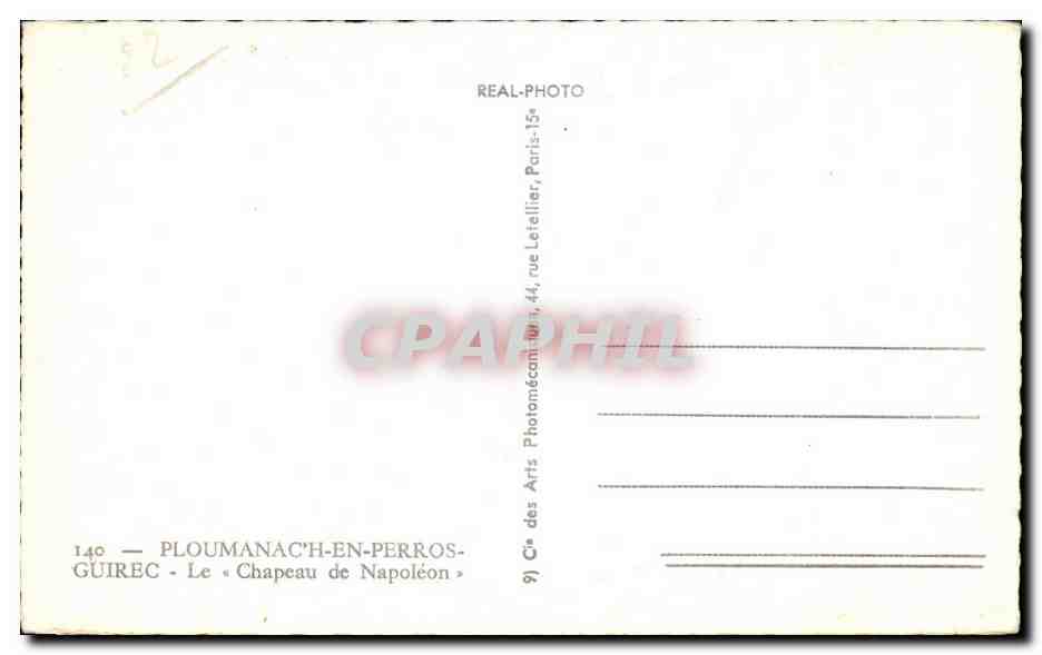 Le Chapeau de Napoléon — Ploumanac'h-en-Perros — Cie des Arts Photomécaniques, 44, rue Letellier, Paris-15e — Verso