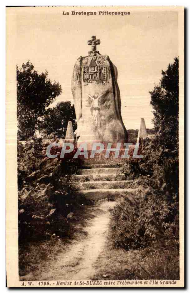 Menhir de St-DuZec entre Trébeurden et l'Île Grande — La Bretagne Pittoresque — A.W. 1709