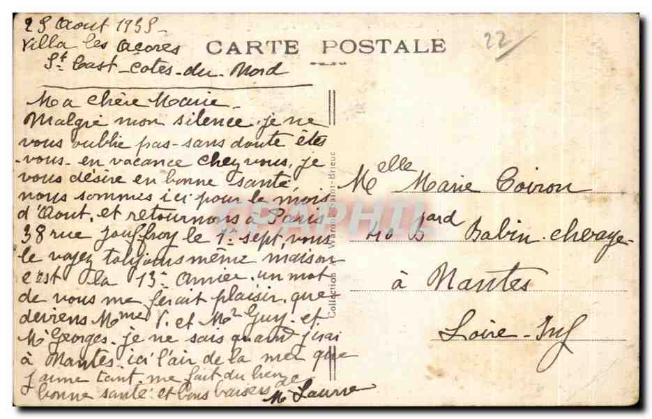 Saint-Cast — La Plage vue de la route conduisant au Port — A.W. 7831 — Verso