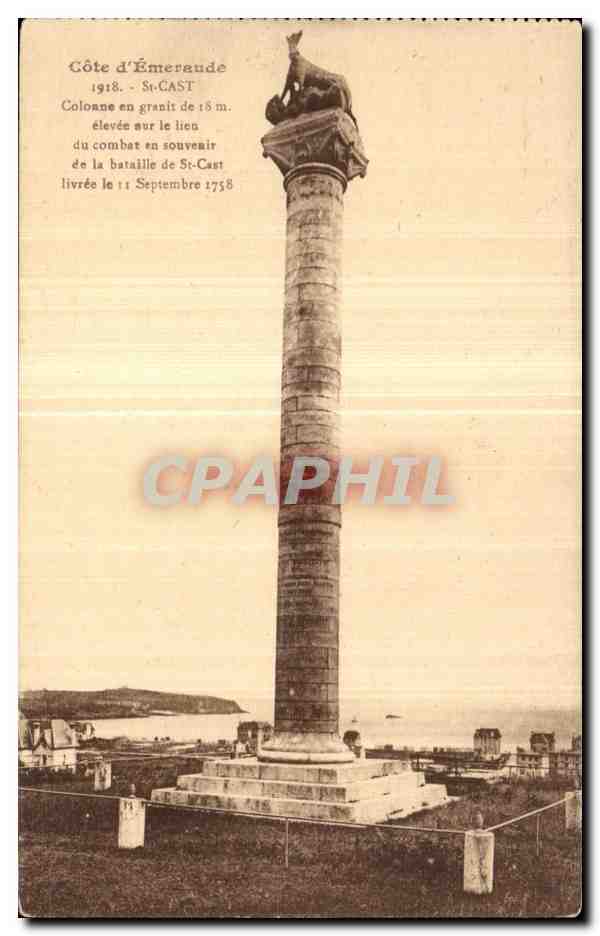 CPA Cote d Emeraude St Cast Colonne en granit de 18m Bataille 11 septembre 1758