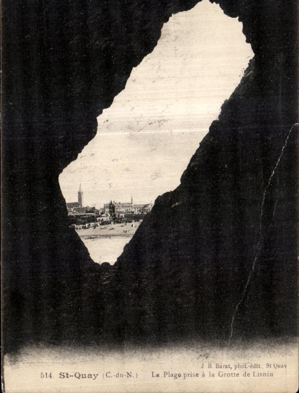 St-Quay (C.-du-N.) — La Plage prise à la Grotte de Lisnin — J. B. Barat, phot.-édit., St Quay
