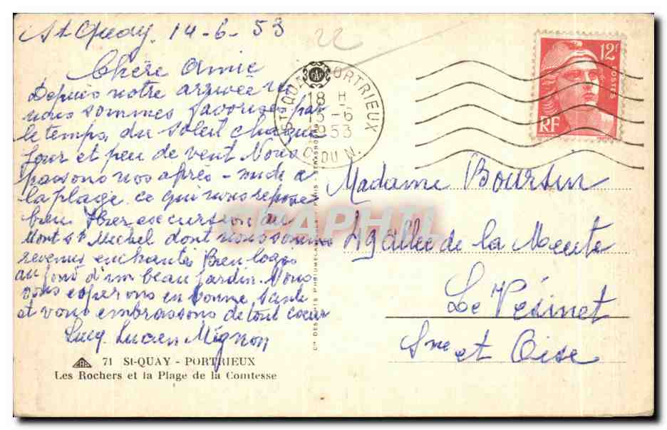 CPA Saint Quay Portrieux Les Rochers et la Plage De la Comtesse — Rückseite
