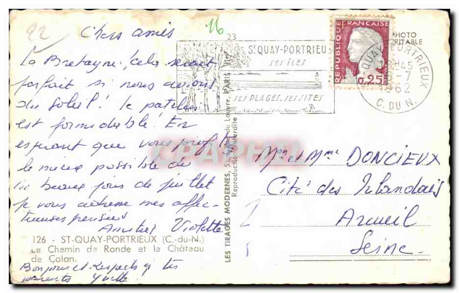 CPA Saint Quay Portrieux Le Chemin de Ronde et le Chateau de Calan — Rückseite