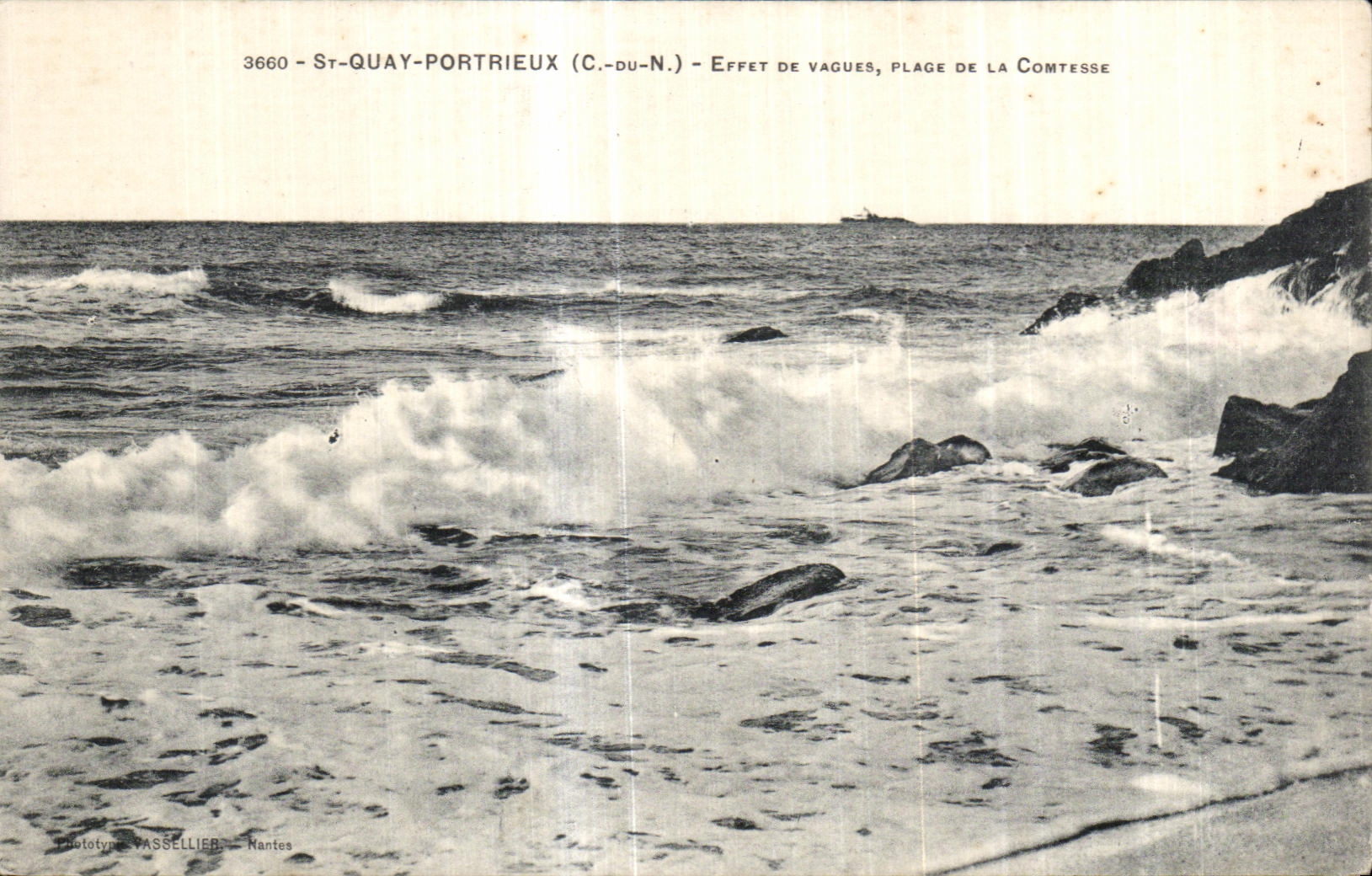 St-Quay-Portrieux (C.-du-N.) — Effekt von Wellen, Strand der Gräfin — Phototypie Vassellier, Nantes, Nr. 3660
