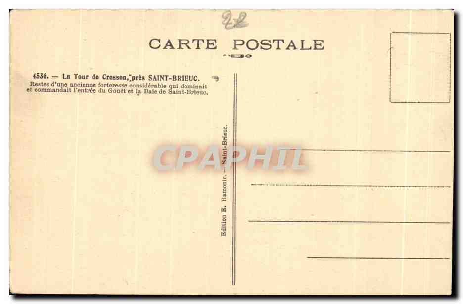 La Tour de Cresson — près SAINT-BRIEUC — Édition E. Hanonic — Rückseite