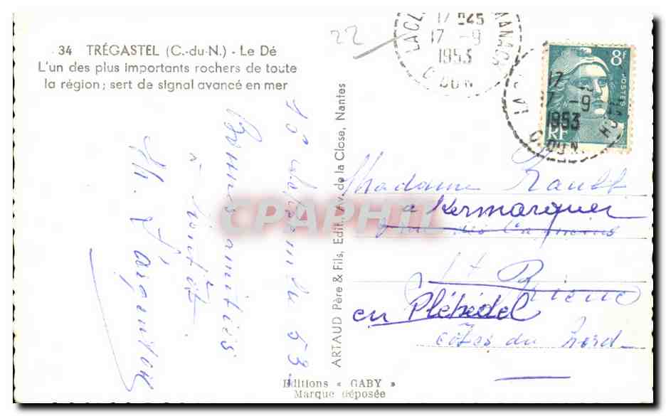 Trégastel (C.-du-N.) — Le Dé — éditeur Gaby, n°34 — Verso