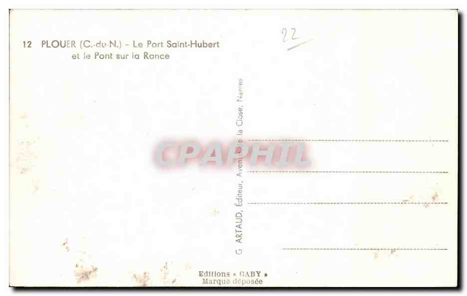 PLOUER (C.-du-N.) — Le Port Saint-Hubert et le Pont sur la Ronce — Éditions GABY — Rückseite