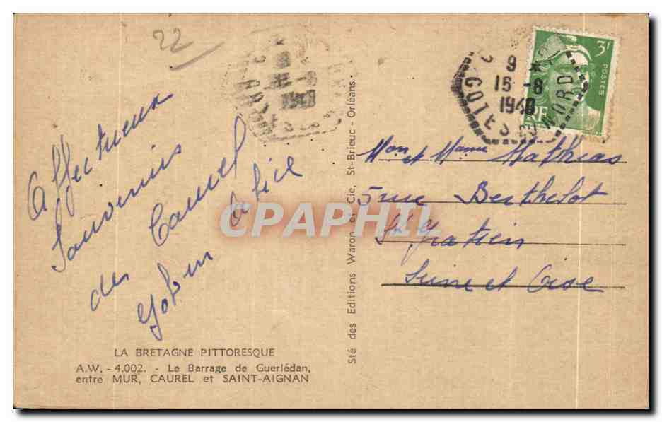 Le Barrage de Guerlédan — entre Mur, Caurel et Saint-Aignan — Éditions des Editions A.W. - 4.002 — Rückseite