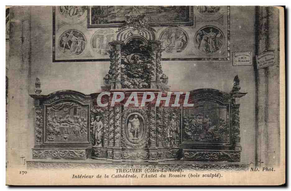 TREGUIER (Côtes-du-Nord) — Intérieur de la Cathédrale, l'Autel du Rosaire (bois sculpté) — ND. Phot.