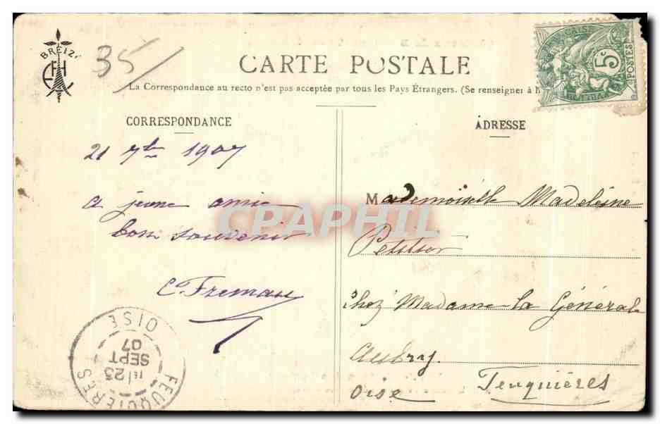Château des Rochers, près Vitré — Collection E. Hamonic — Cliché M. Albert Durand, n° 707 — Reverso