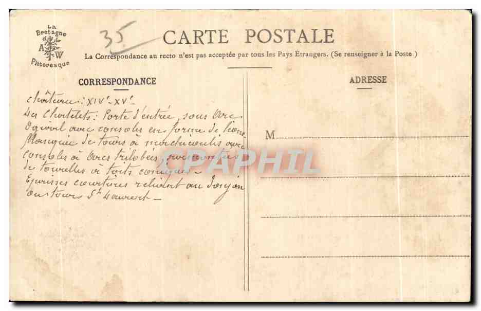 CPA La Bretagne Pittoresque Chateau de Vitre Le Chatelet et la Tour Saint Laurent — Verso