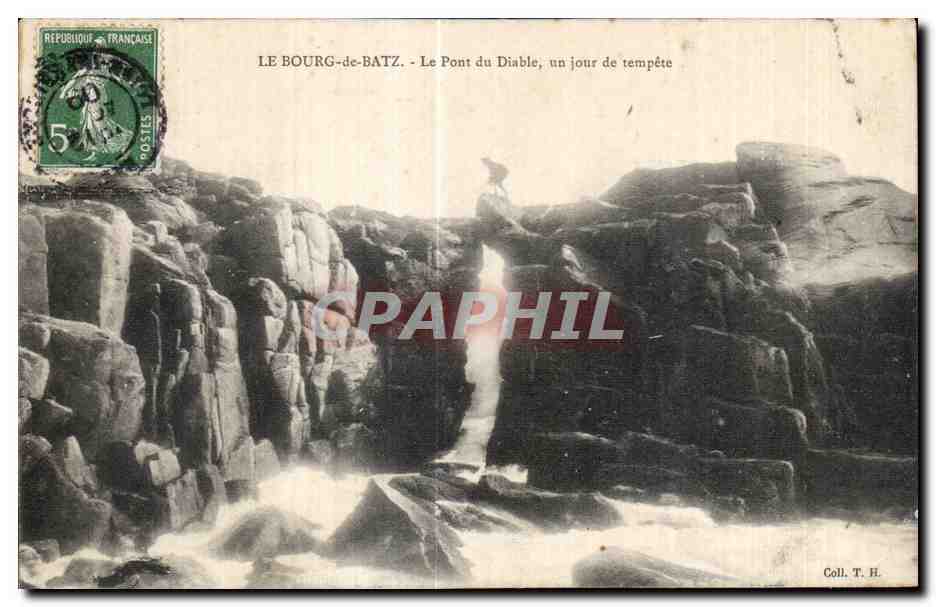 CPA Le Bourg de Batz Le Pont du Diable un jour de tempete