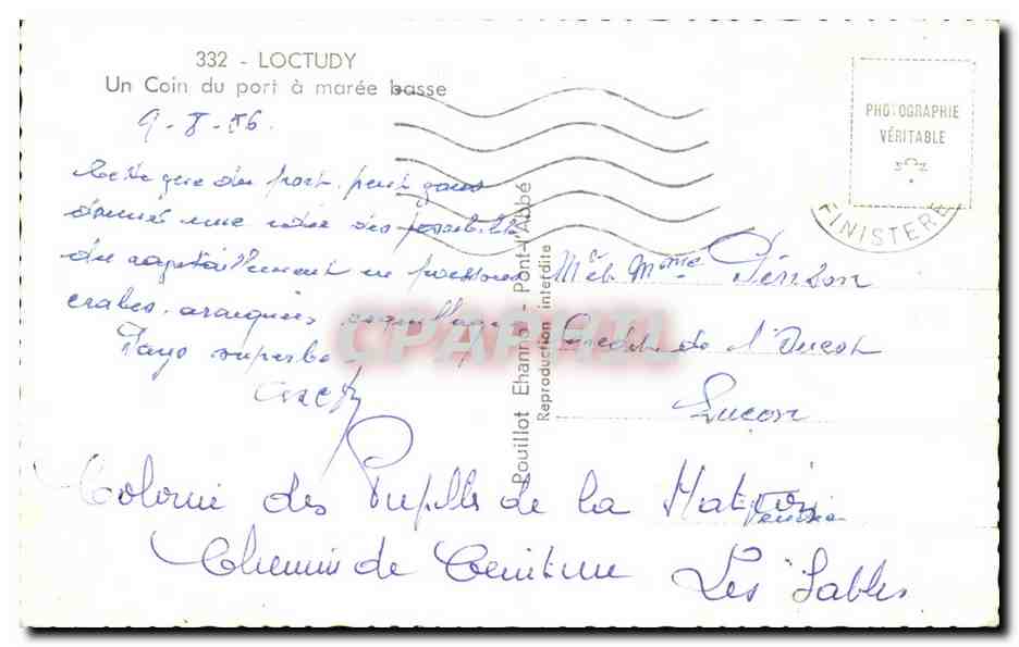 CPA Loctudy Un Coin du port a maree basse Bateau de peche — Rückseite