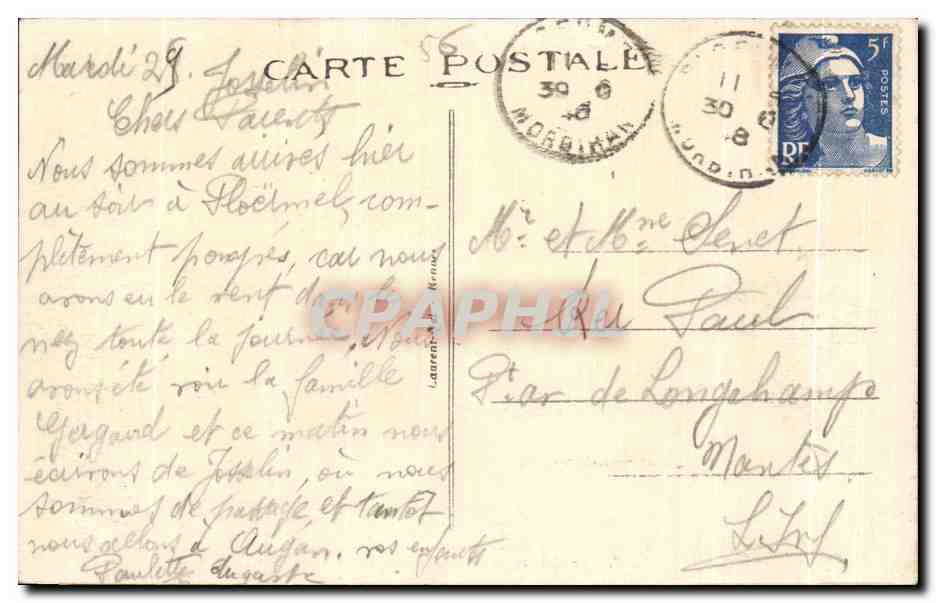 Le Château de Josselin au Clair de Lune — CPA n°2369 — éditeur non visible — Rückseite