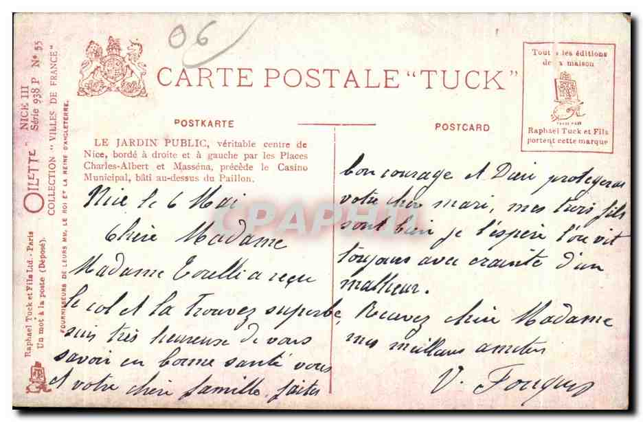 CPA Nice Jardin Public Et Le Casino — Verso