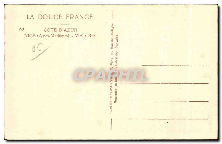 CPA Cote D Azur Nice (Alpes Maritimes) Vieille Rue Enfant — Rückseite