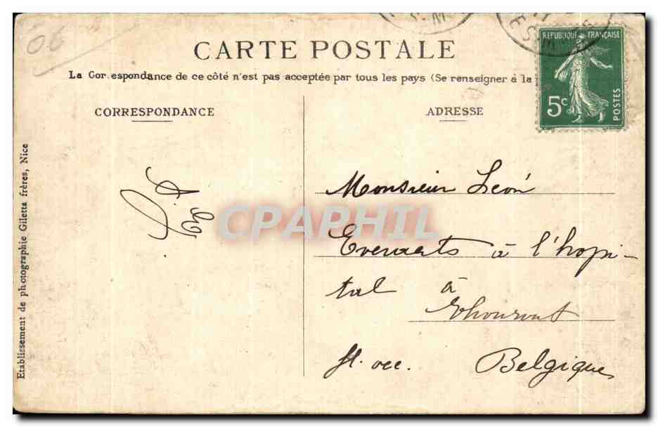 CPA Nice Ancien Monastere de Cimiez — Verso
