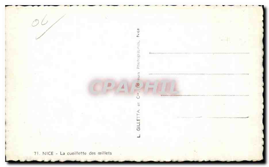 CPA Nice La cueillette des oeillets Folklore Costume — Rückseite