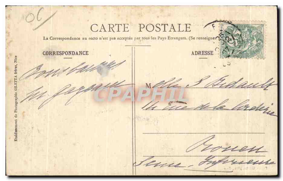 CPA Collection Artistique Nice Casino Municipal Tramway — Rückseite