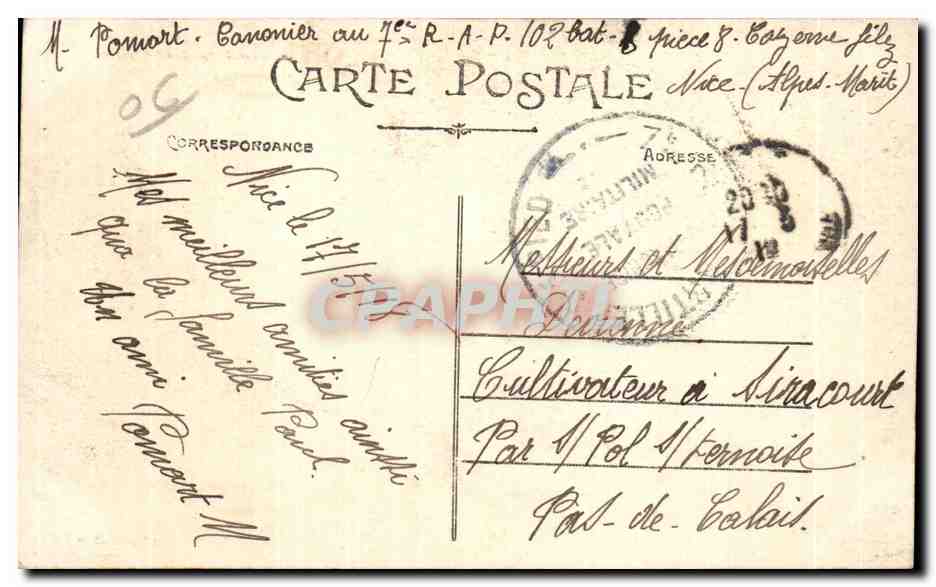 CPA Nice Grand Hotel de Cimiez — Rückseite