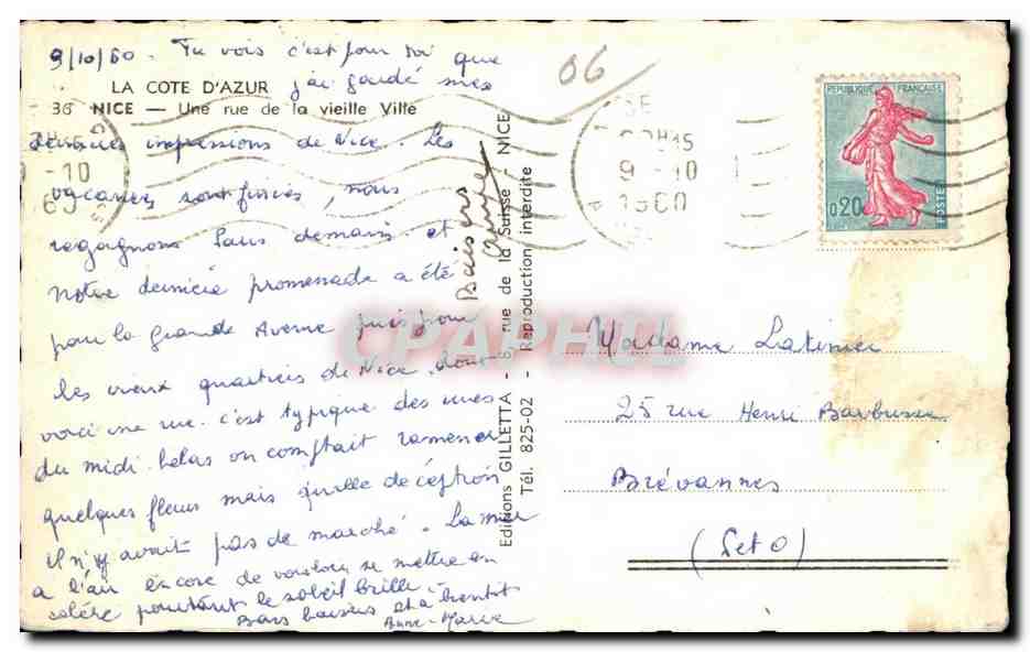 CPA La Cote D Azur Nice Un Coin de la Vieilla Ville — Rückseite