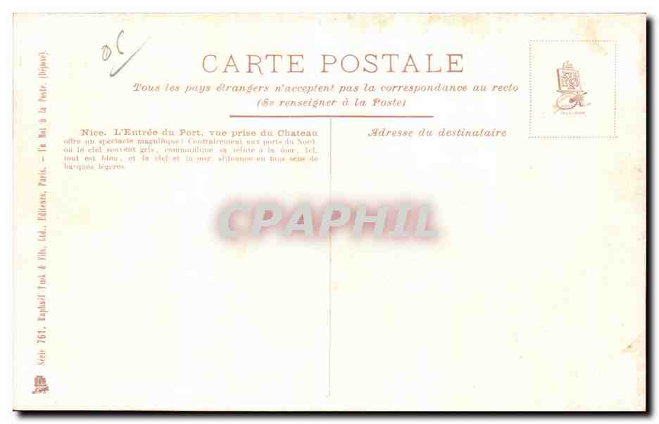 CPA Nice L Entree Du Port Vue Prise Du Chateau — Verso
