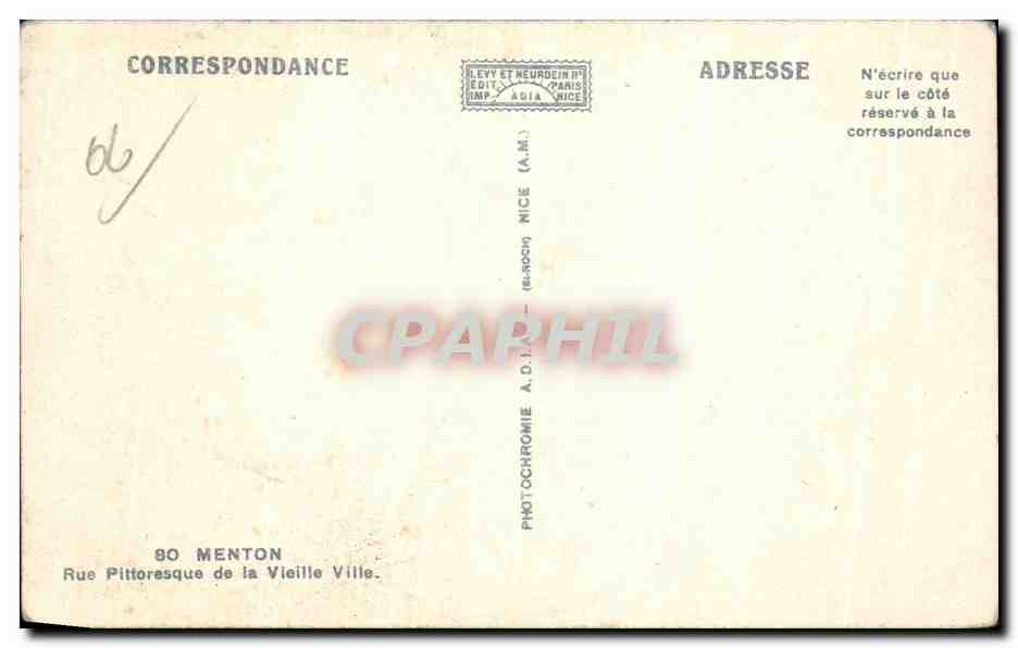 CPA Menton Rue pittoresque de la vieille ville — Rückseite
