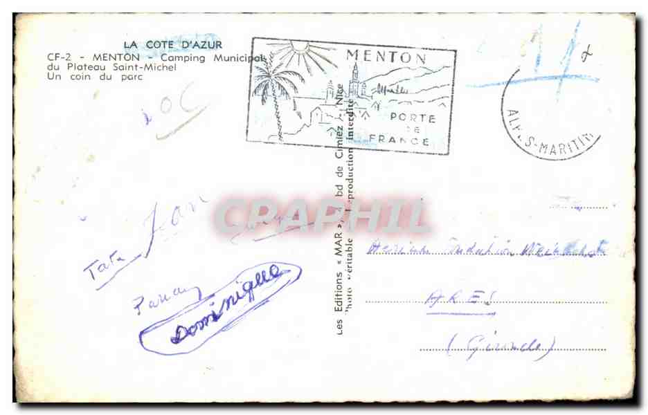 Camping Municipal du Plateau Saint-Michel — Menton — Les Éditions « MAR » — Achterkant