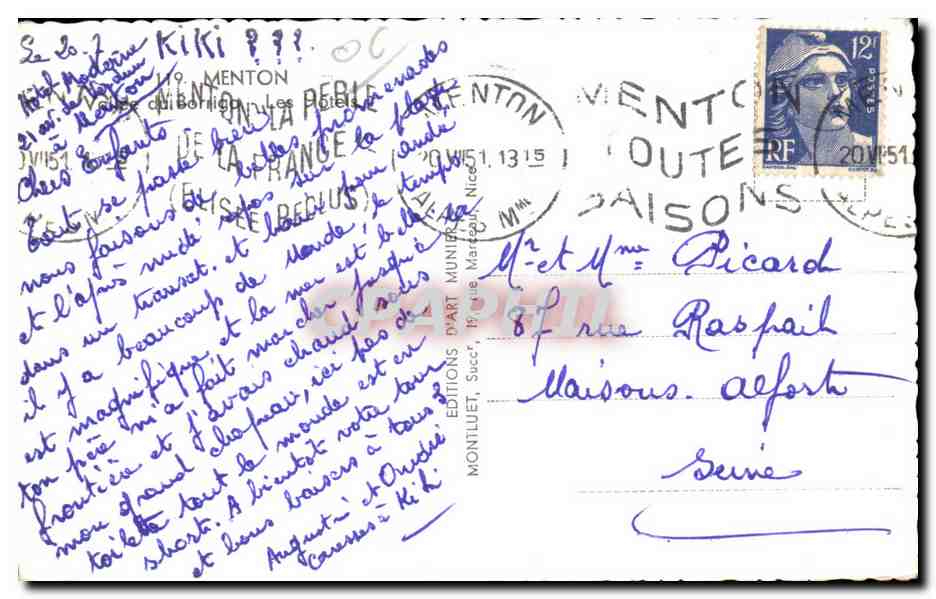 CPA Menton Vallee du Borigo Les hotels  — Verso