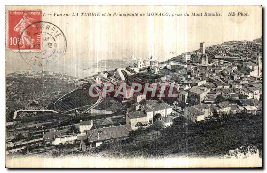 CPA Vue sur La Turbie et la Principaute de Monaco prise du Mont Bataille