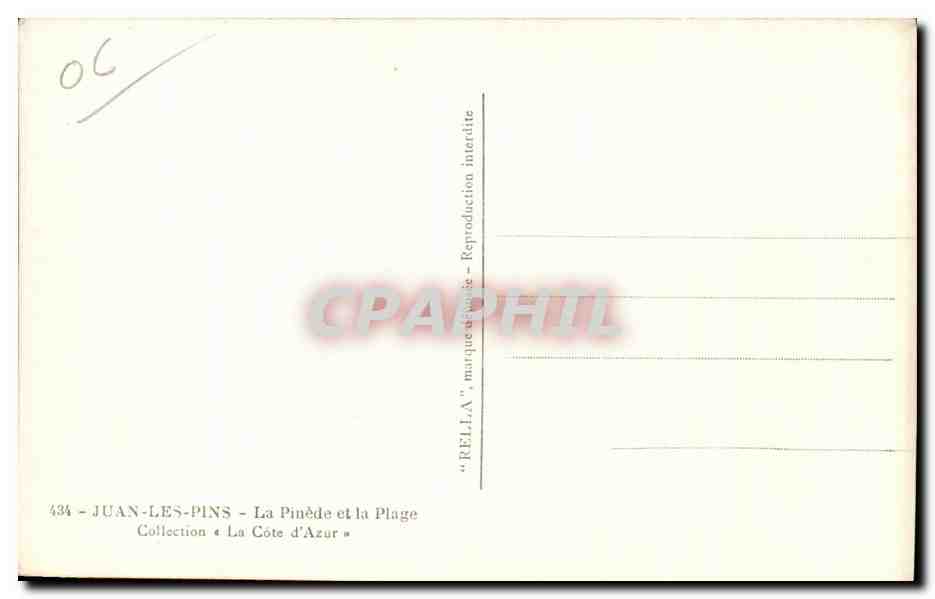 CPA Juan Les Pins Las Pinede et la Plage Cpllection la Cote  — Rückseite