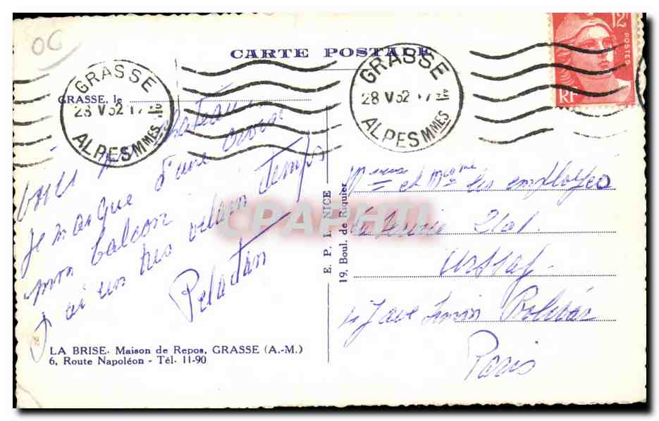 CPA La Brise Maison de Repos Grasse Route Napoleon — Rückseite