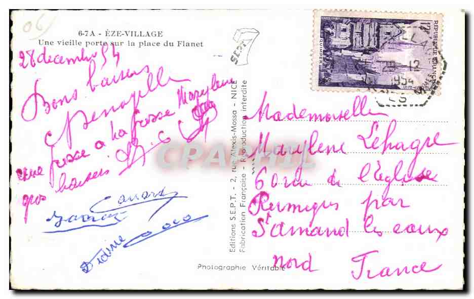 Éze-Village — Une vieille porte sur la place du Planet — Éditions S.E.P.T. — Verso