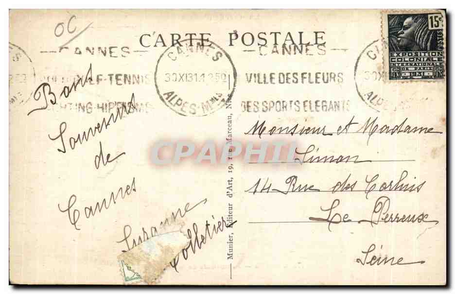 CPA La Cote D Azur Cannes Promenade de la Croisette Automobile — Verso