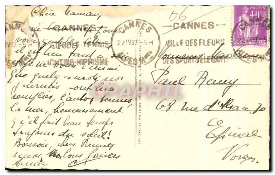 CPA Cannes Une prise de la Croix des Gardes — Verso