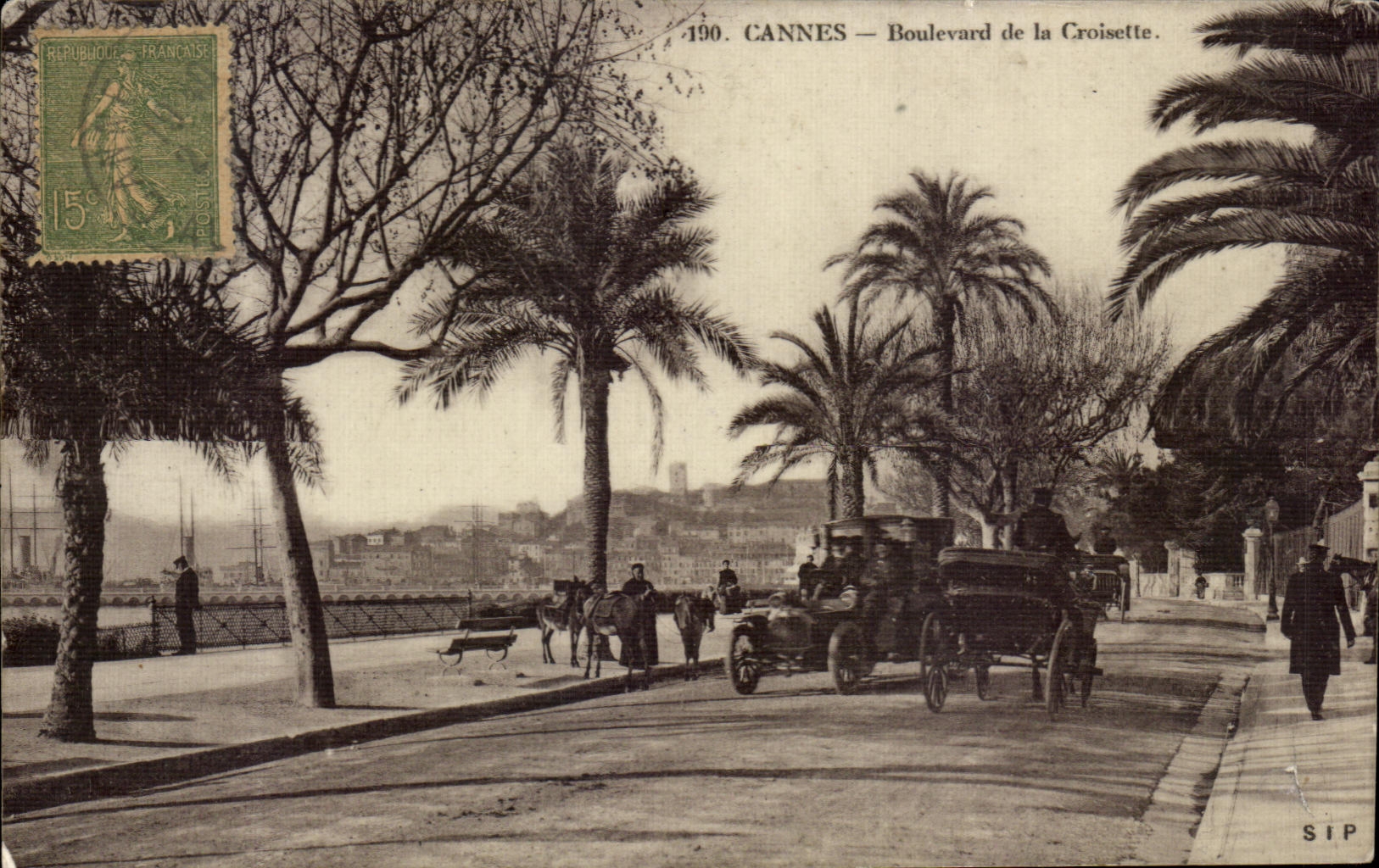 Antike Ansichtskarte Cannes Boulevard de la Croisette Automobil und Esel