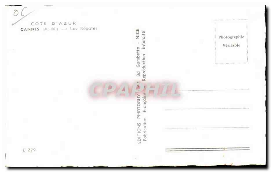 CPA Cote D Azur Cannes Les Regates — Verso