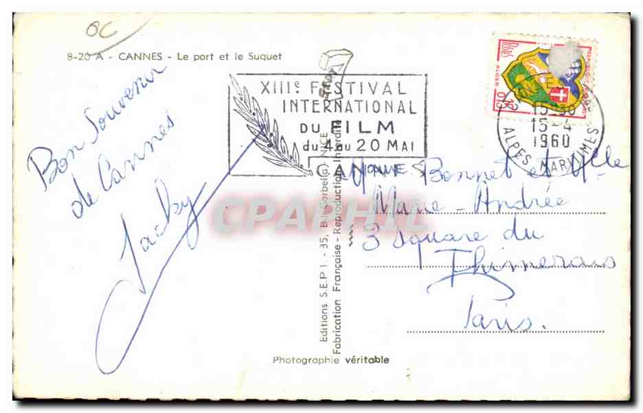 CPA A Cannes Le port et le Suquet — Verso