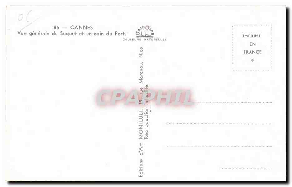 CPA Cannes Vue generale de Suquet et un coin du Port — Rückseite