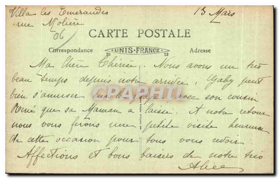 CPA Cannes Le Port Vue sur le Mont Chevalier Bateaux — Verso