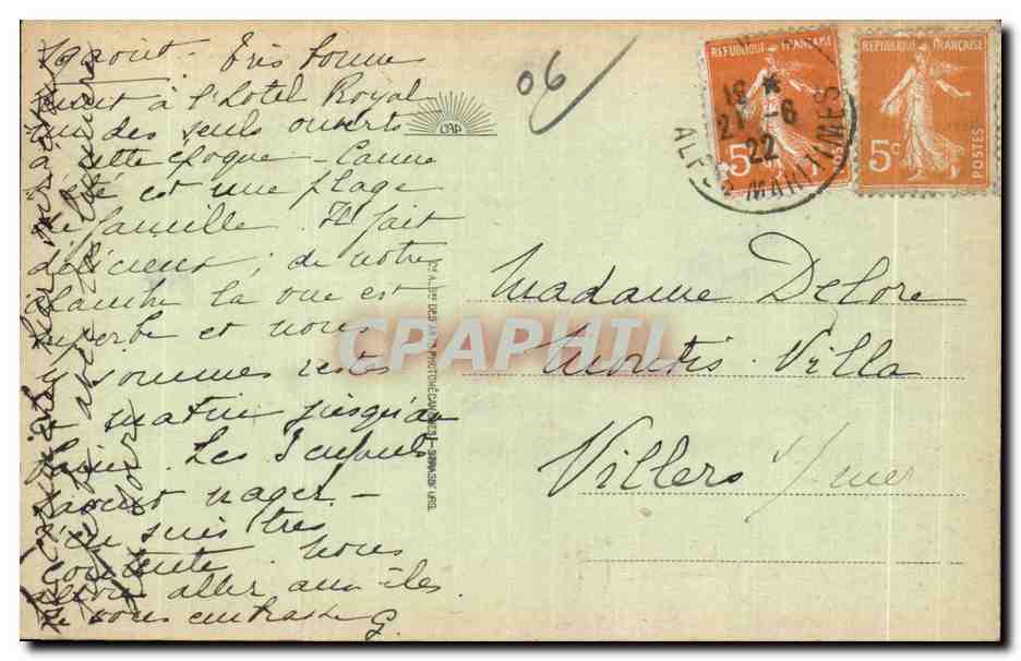 CPA Cannes Les Allees et le Casino — Rückseite