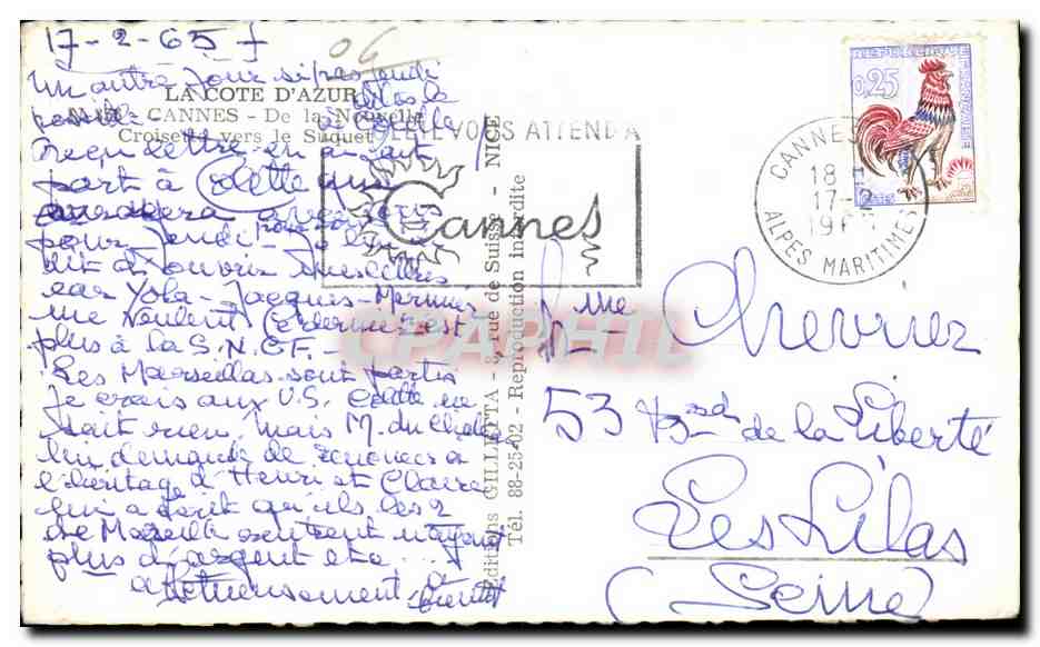 CPA La Cote D Azur Cannes De la Croisette vers le Suquet — Verso