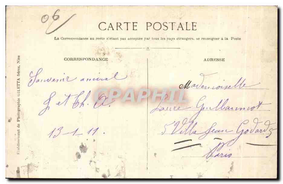 CPA Cannes Boulevard de la Croisette Casino Municipal — Verso
