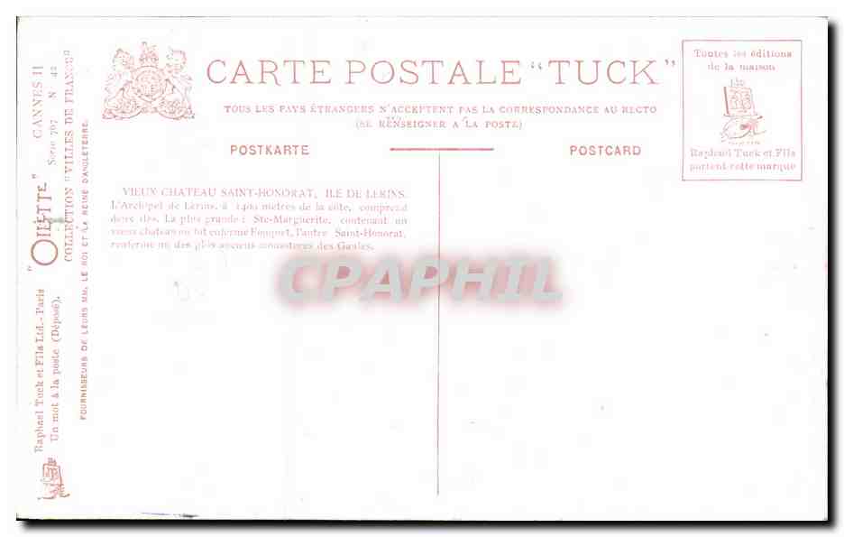 CPA Cannes Vieux Chateau Saint Honorat Ile De Lerins — Verso