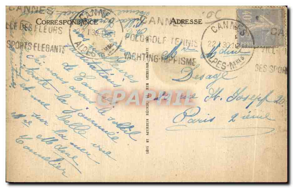 CPA Cannes Hotel Connet Et De La Reine — Rückseite