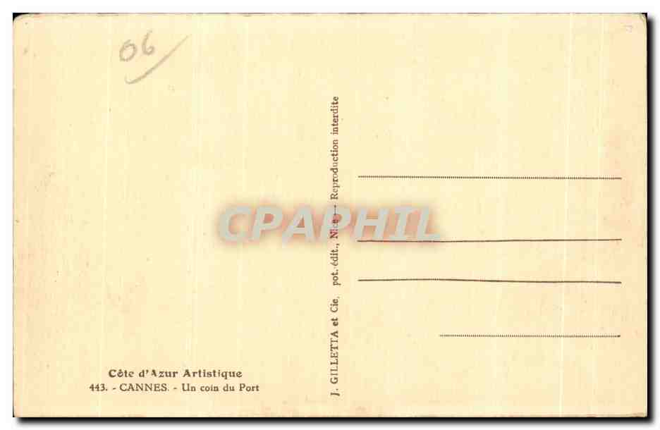CPA Cannes Un Coin du Port Bateaux — Rückseite