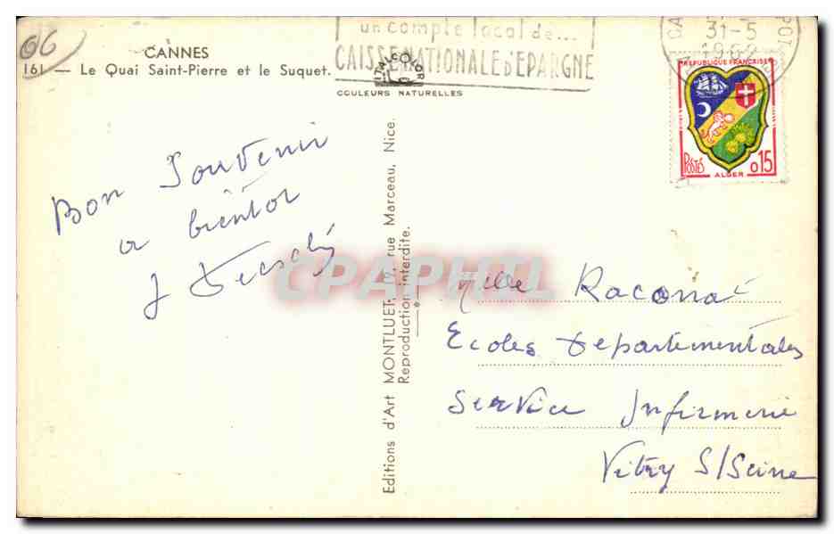CPA Cannes Le Quai Saint Pierre et le Suquet — Verso