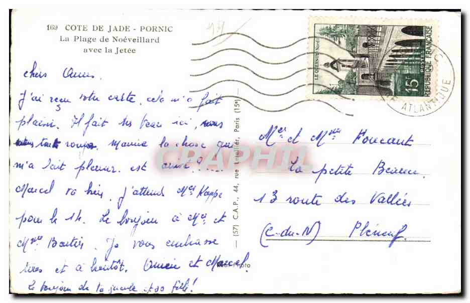 CPA Cote de Jade Pornic La Plage de Noeveillard avec la Jetee — Back