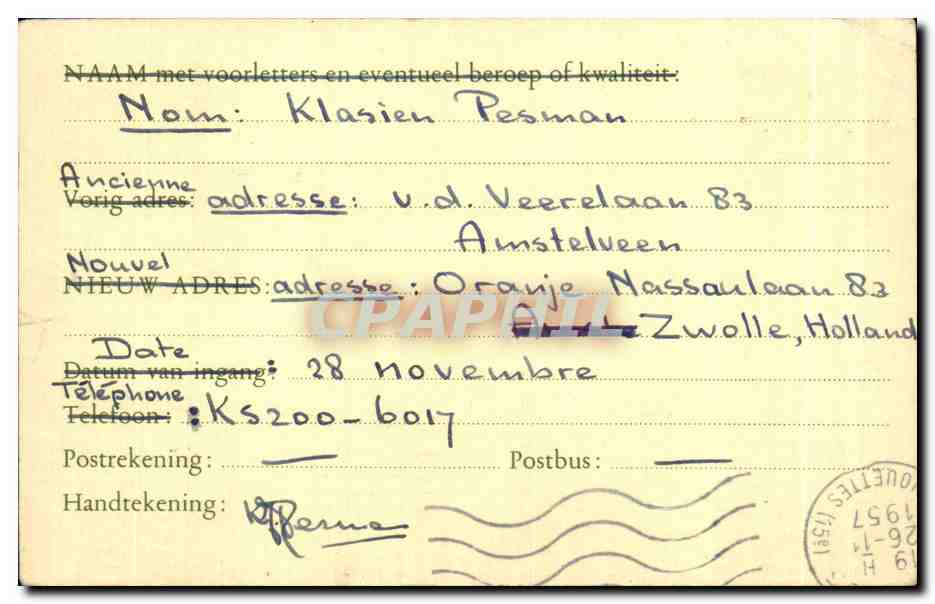 Entier postal Pays Bas 1957 pour Courbevoie Henault  — Back